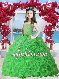 2016 Summer Cheap Spring Green Organza Ruffles Little Girl Pageant Dress with Beading