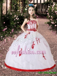 2016 Summer Popular White and Red Little Girl Pageant Dress with Appliques