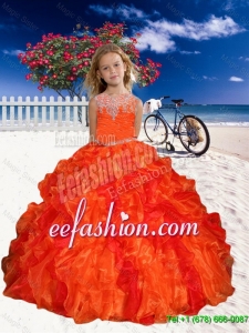 2016 Winter Perfect Appliques Little Girl Pageant Dress in Orange Red with Beaded Decorate