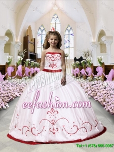 Luxurious 2016 Fall Embroidery Satin Little Girl Pageant Dress in White