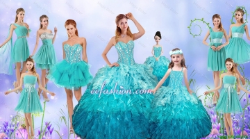Popular Beaded Quinceanera Gown and Aqua Blue Dama Dresses and Pretty Multi Color Little Girl Dresses and Perfect Orange