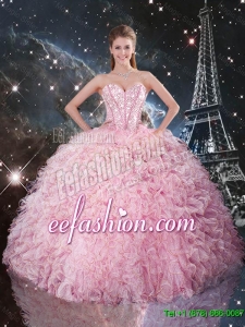 Simple Ball Gown Pink Quinceanera Dresses with Ruffles and Beading