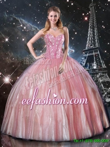 Affordable Ball Gown Sweetheart Beaded Quinceanera Dresses in Pink
