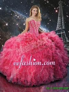 Amazing Coral Red Sweetheart Quinceanera Dresses with Beading and Ruffles