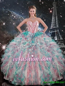 Cheap Sweetheart Beaded and Ruffles Quinceanera Gowns in Multi Color