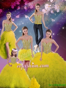 Detachable Sweetheart Yellow Modest Quinceanera Dresses with Beading and Ruffles