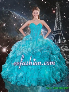 Discount Sweetheart Teal Quinceanera Gowns with Ruffles and Beading