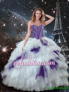 Fashionable Sweetheart Beaded Quinceanera Dresses in White and Purple