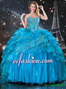 Popular Ball Gown Beaded Detachable Quinceanera Gowns in Blue
