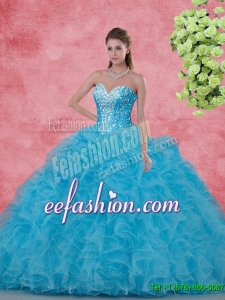 2016 Discount Ball Gown Beaded Quinceanera Dresses in Aqua Blue