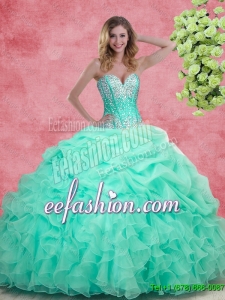 2016 Pretty Summer Apple Green Quinceanera Dresses with Beading and Ruffles