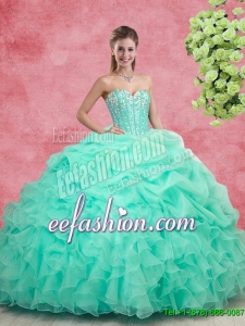 Discount Beaded Apple Green Quinceanera Gowns with Ruffles for 2016