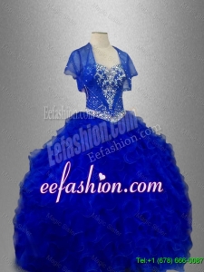 2016 Romantic Sweetheart Quinceanera Dresses with Beading and Ruffles in Blue