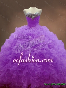2016 Exclusive Sweetheart Lilac Quinceanera Dresses with Beading and Ruffles