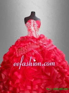 2016 Fashionable Red Quinceanera Dresses with Beading and Ruffles