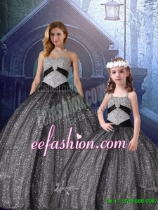 2015 Winter Classical Ball Gown Sweetheart Appliques Macthing Sister Dresses in Black