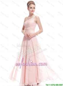 Cheap Beaded Side Zipper Prom Dresses in Baby Pink