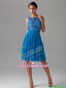 Cheap Empire Bateau Blue Prom Dresses with Lace