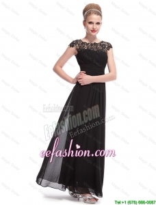 Perfect Bateau Black Prom Dresses with Lace and Ruching