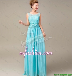Pretty Lace Up Appliques and Laced Prom Dresses in Aqua Blue