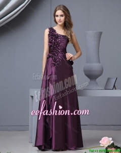 Pretty One Shoulder Beaded Prom Dresses with Hand Made Flowers