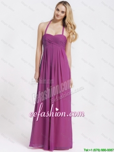 2016 Exquisite Halter Top Fuchsia Prom Dresses with Ruching