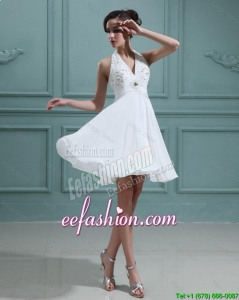 2016 New Style Empire Halter Top White Prom Dresses with Beading