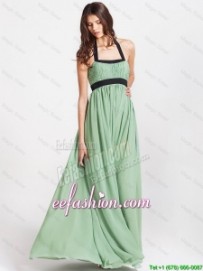 2016 Spring Modern Halter Top Prom Dresses with Ruching and Belt