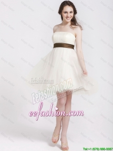 Beautiful Strapless Tulle Sashes Prom Gowns in Champagne