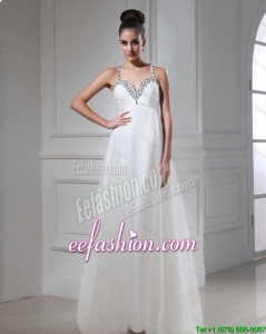 Best Selling Straps Beaded Tulle Prom Dresses in White