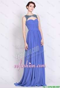 Cheap Bateau Zipper Up Blue Prom Dresses with Brush Train