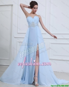 Customize Sweetheart Appliques and Beading Prom Dresses in Light Blue