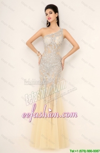 Elegant Champagne One Shoulder Prom Dresses with Side Zipper