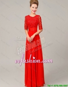 Fashionable Scoop Laced Red Prom Dresses with Half Sleeves
