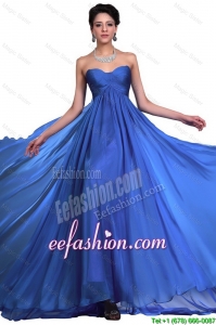 Gorgeous Sweetheart Ruched Blue Prom Dresses with Brush Train