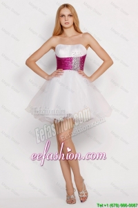 Lovely White Princess Short Prom Dresses with Beading and Belt
