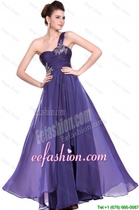 New Arrivals One Shoulder Purple Prom Dresses with Beading