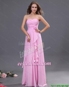 Popular Ruching and Hand Made Flower Prom Dress in Rose Pink