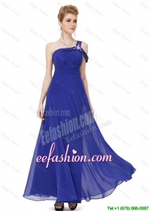 Pretty Beaded One Shoulder Prom Dresses in Blue