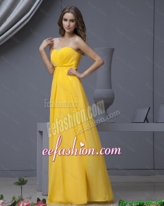 Pretty Empire Ruching Yellow Long Prom Dresses