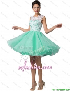 Pretty Laced Scoop A Line Prom Dresses in Apple Green