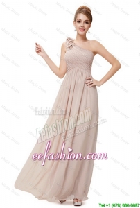 Pretty Ruched Champagne Prom Dresses with One Shoulder