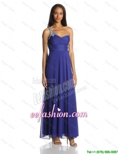 Sexy Empire One Shoulder Ankle Length Chiffon Prom Dresses in Blue