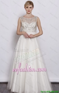 Wonderful A Line Scoop White Prom Dresses with Beading