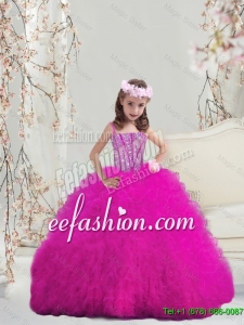 2015 Winter Popular Ball Gown Fuchsia Mini Quinceanera Dresses with Beading and Ruffles