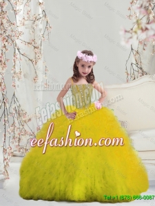 2015 Winter Popular Yellow Spaghetti Mini Quinceanera Dresses with Beading and Ruffles