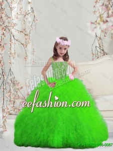 2016 Spring Perfect Green Spaghetti Mini Quinceanera Dresses with Beading and Ruffles
