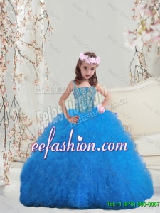 2016 Spring Perfect Spaghetti Teal Mini Quinceanera Dresses with Beading and Ruffles