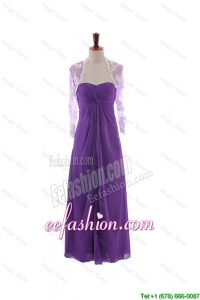 Discount Empire Strapless Prom Dresses with Ruching in Eggplant Purple