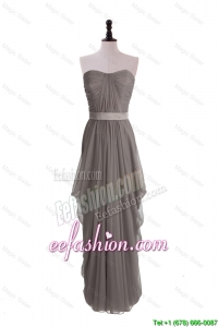 Discount Grey Long Prom Dresses with Ruching and Belt